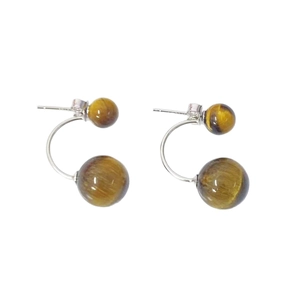 Orecchini a doppia perla in argento S925 e occhio di tigre con design retrò vintage