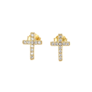 Élégantes boucles d'oreilles croix en argent S925 doré avec pavé de zircons étincelants