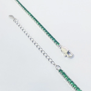 S925 sterling silver tennis bracelet with 2mm green zircons and adjustable lobster clasp
