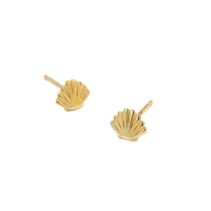 Minimalist S925 silver shell stud earrings with gold plating and ribbed texture
