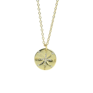Gold-plated S925 sterling silver compass star pendant necklace with cubic zirconia