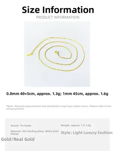 Dettagli di dimensioni e pesi per catena minimalista in argento 925 placcato oro
