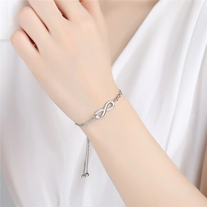 Bracelet infini ajustable en argent avec zircons micro-pavés pour femmes