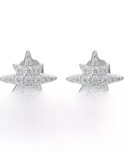 Detailed view of S925 sterling silver star stud earrings with sparkling cubic zirconia
