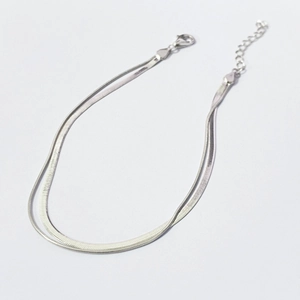 Minimalist S925 sterling silver double-layer snake chain bracelet with adjustable lobster clasp