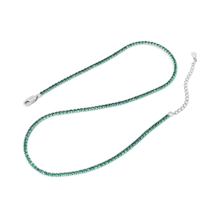 S925 sterling silver tennis necklace with 2mm round green zircon stones and lobster clasp
