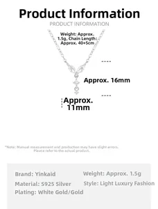 Technical dimensions of S925 sterling silver tassel pendant necklace with zircon stones
