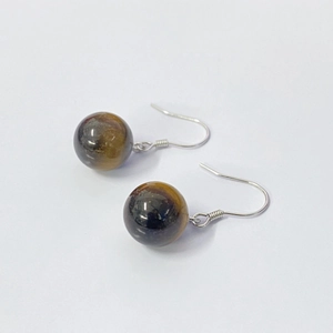S925 sterling silver drop earrings with 10mm tiger eye stone beads in retro style