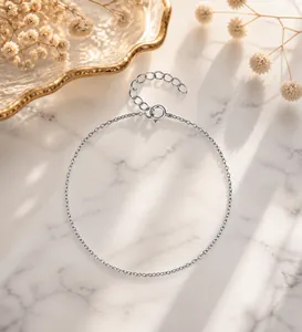 Detailed shot of S925 sterling silver chain with lobster clasp and adjustable extension
