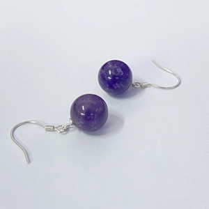 S925 sterling silver hook earrings with natural amethyst beads in minimalist vintage style