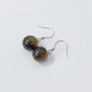 S925 sterling silver hook earrings featuring polished round tiger eye stone beads