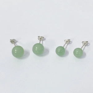 S925 Sterling Silver Natural Aventurine Stud Earrings For Women Retro Minimalist Green Round Stone Earrings Jewelry Gift