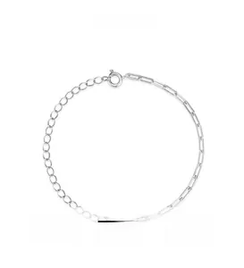Detail of S925 silver bracelet showing the mixed oval and paperclip chain link design