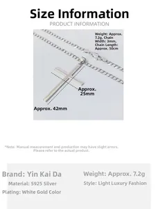 Detailed view of S925 sterling silver cross pendant with size measurements and weight info