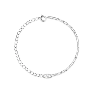 925 Sterling Silver Asymmetrical Paperclip Chain Bracelet For Women Minimalist Zirconia Inlaid Adjustable Jewelry Gift