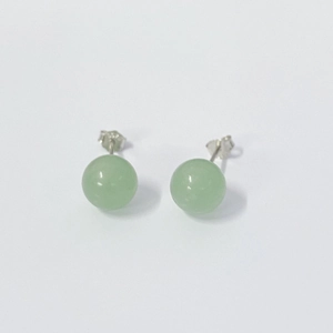 Minimalist S925 silver stud earrings featuring round translucent green aventurine beads