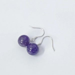 Elegant S925 sterling silver hook earrings featuring natural round purple amethyst beads