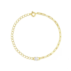 Minimalist S925 sterling silver gold-plated paperclip chain bracelet with cz solitaire