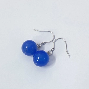 S925 sterling silver drop earrings with blue agate beads on a minimalist fish hook
