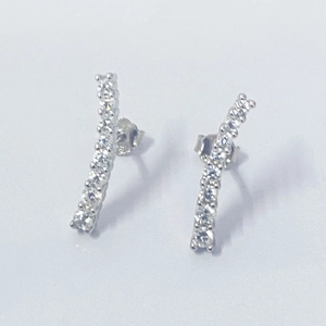925 Sterling Silver Zirconia Stud Earrings Minimalist Curved Row Geometric Ear Climber Fashion Ins Style Jewelry For Women