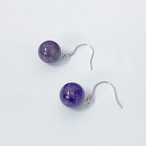 Elegant S925 sterling silver hook earrings featuring natural purple amethyst round beads