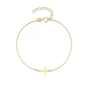 Minimalist S925 sterling silver gold cross bracelet with lobster clasp and extension chain