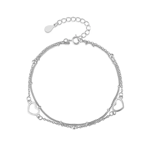 Fashion 925 Sterling Silver Double Layer Heart Bracelet For Women Elegant Adjustable Chain With Beads Fine Jewelry Gift