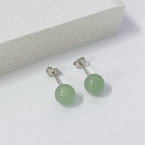 S925 sterling silver stud earrings featuring polished green aventurine round beads