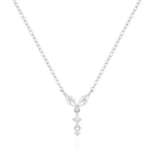 Elegant S925 sterling silver butterfly necklace with marquise-cut marquise stones