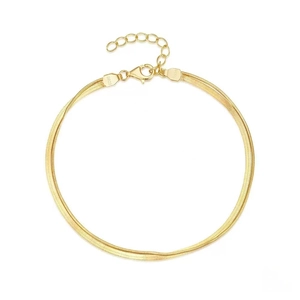 Double-layered S925 sterling silver snake chain bracelet in polished gold finish