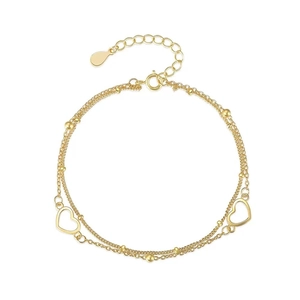 Elegant S925 sterling silver double-layer heart bracelet with delicate gold-plated beads