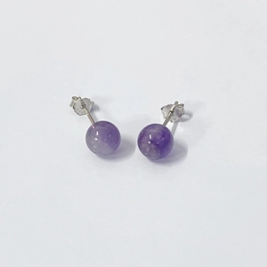 Classic round purple amethyst stud earrings in S925 sterling silver with 925 hallmarks
