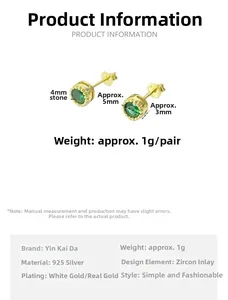Detailed view of 925 sterling silver earrings with 4mm green round zircon settings