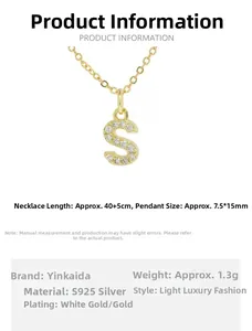 Detailed close-up of S925 sterling silver S-letter pendant necklace with cubic zirconia
