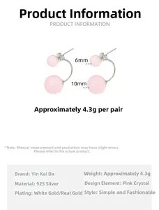 Dettaglio orecchini in argento S925 con perle di cristallo rosa da 6 mm e 10 mm