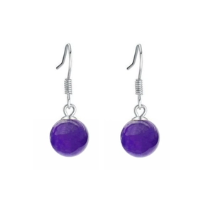 Elegant S925 sterling silver drop earrings with smooth natural purple amethyst round beads