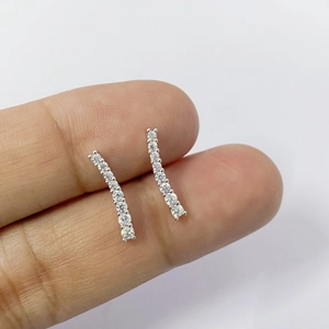 Elegant S925 silver curved bar stud earrings with sparkling round zircon crystals