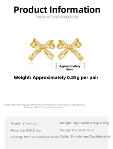 Size chart showing 8mm S925 sterling silver bow knot stud earrings with dimensions