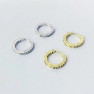 Minimalist S925 sterling silver hoop earrings with clear cubic zirconia in silver and gold