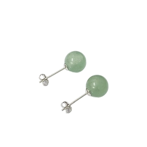 Classic S925 sterling silver stud earrings featuring polished natural green aventurine beads