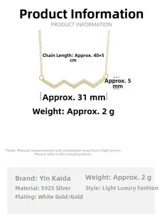 Detailed specs of s925 silver wave pendant necklace with crystal size measurements