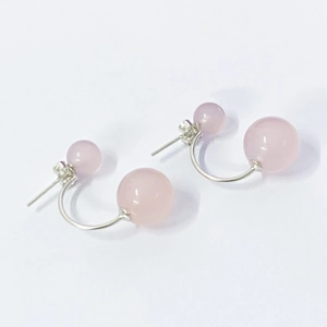 Orecchini a perno in argento sterling S925 con perle di cristallo rosa dal design bifacciale