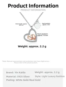 S925 silver heart necklace with baby footprint pendant details and size information
