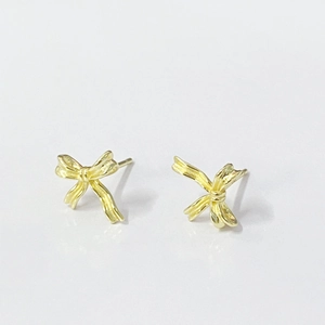Exquisite gold S925 sterling silver bow knot stud earrings with a minimalist ribbon design