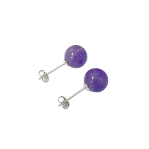 S925 sterling silver stud earrings featuring natural round purple amethyst gemstones