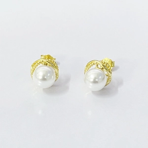 Elegant Artificial Pearl Stud Earrings Gold Plated Twisted Rope Design With 925 Sterling Silver Earring Post Vintage For Women