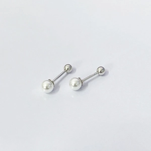 Minimalist S925 sterling silver pearl screw stud earrings with a sleek barbell design
