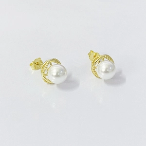 Vintage S925 sterling silver twisted Mobius pearl stud earrings with gold plating