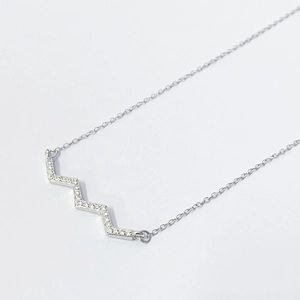 S925 sterling silver geometric wave pendant necklace with sparkling pavé cubic zirconia