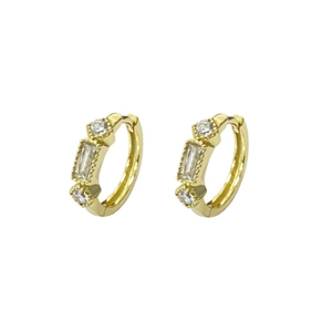Elegant gold-plated S925 silver huggie earrings with rectangular and round zircons